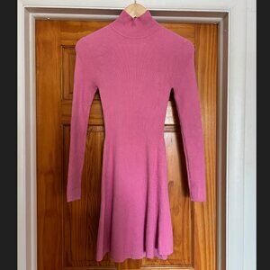 Zara Long Sleeve Mock Neck Ribbed Mini Dress in Pink